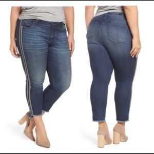 Kut from the Kloth Reese Ankle straight leg side stripe uneven ankle jeans 14